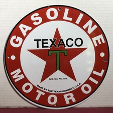 INSEGNA PORCELLANA VINTAGE TEXACO BENZINA MOTORE OLIO POMPA GAS