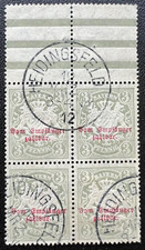 Baviera, francobollo affrancatura Michel 10A, foglio da 4 con passerella intermedia, timbrato con piega, leggi