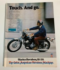 Pubblicità stampa Harley Davidson SS-350 350cc MotorCycle American Freedom Machine 1972