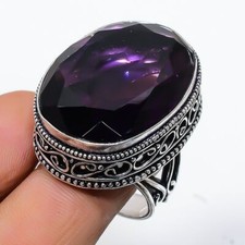 Anello di gioielli etnici fatti a mano con pietra preziosa ametista...