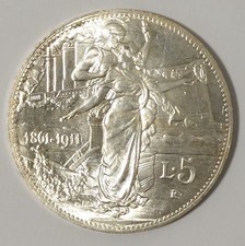 COPIA MONETA 5 LIRE 1911 CINQUANTENARIO UNITA' REGNO D' ITALIA VITTORIO EMANUELE