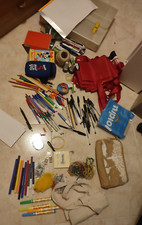 STOCK LOTTO OLTRE 200 PEZZI DI CANCELLERIA MATITE PENNE COLORI GOMMA TEMPERINO