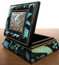 Portagioie Argento 925 in Legno lucido decorato bordo oro - contenitore vintage