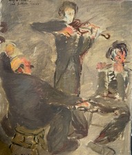 Angelo Urbani del Fabbretto 1903 - 1974 suonatori, olio su tela Roma 1947