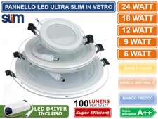 FARETTO PANNELLO LED INCASSO ROTONDO 6W 9W 12W 18W 24W CORNICE IN VETRO OPCACO