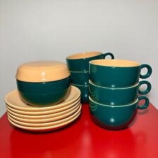PAGNOSSIN Servizio Caffè Ceramica 6 Cups + Saucers Green Yellow Coffee Tea 1970