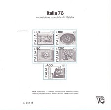 ITALIA 76 ESPOSIZIONE MONDIALE DI FILATELIA FOGLIETTO PUBBLICITARIO USATO