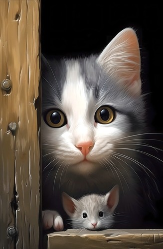 Quadro olio gatto topo arte - quadro,