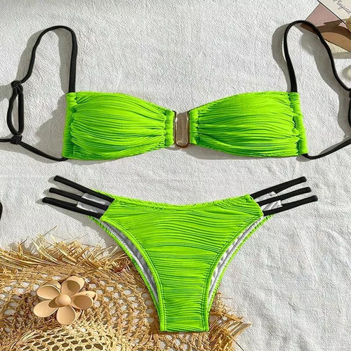 Bikini verde fluo plissé con - verde,