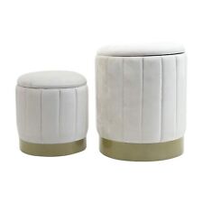 Pouf Contenitore Tessuto Poliestere Acciaio Bianco Giallo Moderno SET 2 pezzi