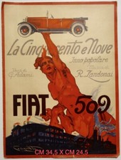 AUTO FIAT 509 LA CINQUECENTO E NOVE SPARTITO MUSICALE 1925 ILL PLINIO CODOGNATO