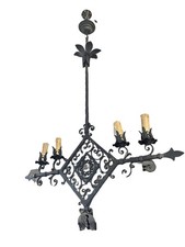 Lampadario in Ferro Battuto Originale Anni ’20 – 5 Luci Design Artigianale