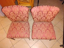Set Di 2 Sgabelli e 2  Poltroncine 4pz  Stile Vintage  Anni 60/60 Stoffa Rossa..