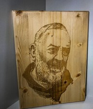 Quadro in Legno -Incisione Laser -San Padre Pio - 40x30 cm -Spes 2cm -con gancio