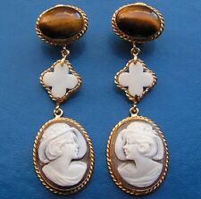 ANTICHI ORECCHINI PENDENTI GRANDI ARGENTO 925 DAMA CONCHIGLIA GOCCIA CAMMEO MADE IN ITALY