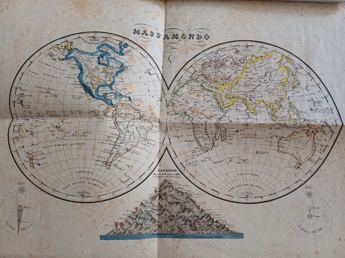 Antica stampa mappamondo - mappamondo, globo