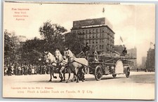 Cartolina d'epoca c1905-07 New York FDNY rotografo gancio e scala sulla parata ottime condizioni