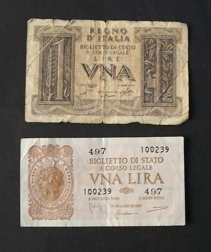 Coppia banconote 1 lira - banconote,