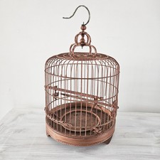 Testa di cane foo vintage antica gabbia cinese legno bambù uccellino grande orientale asiatico