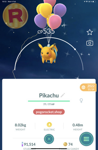 Shiny pikachu flying purple - shiny,