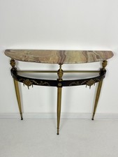 Consolle Mid-Century in ottone, faggio laccato e marmo anni '50