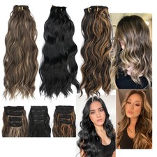 200g Clip in Extensions Extension Capelli Ondulati con Clip Nero Marrone Chiaro