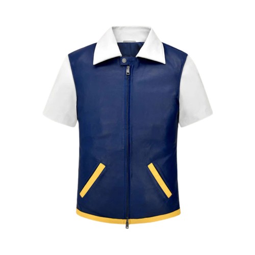 Giacca uomo pelle blu - , varsity