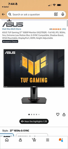 Asus tuf gaming vg279qr - asus, 27"