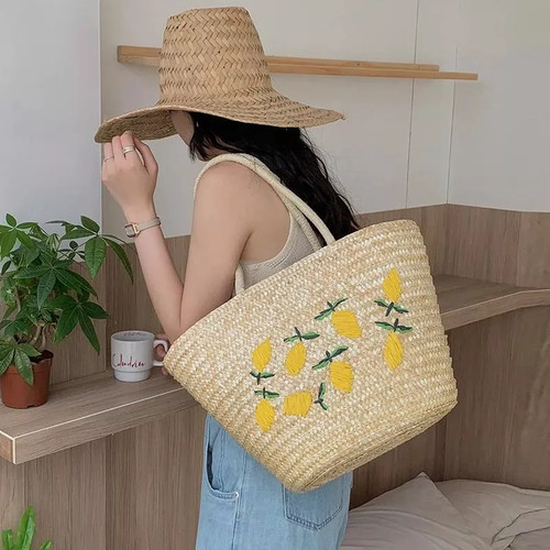 Borsa paglia intrecciata beige - intrecciata,