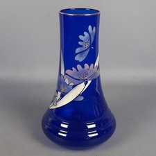 Vaso Vetro Blu Cobalto Fiori Art Nouveau Oro Zecchino Design Vintage Anni 70