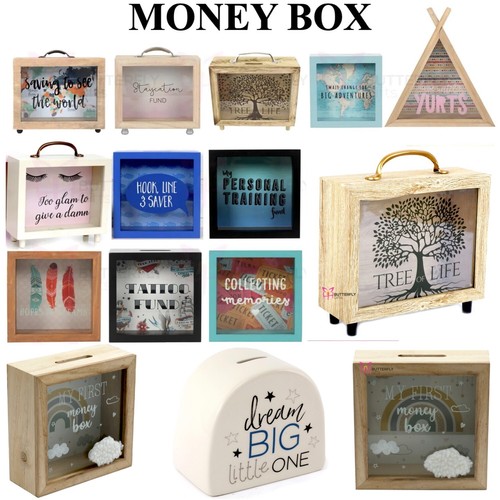Wooden glass front money box - money,