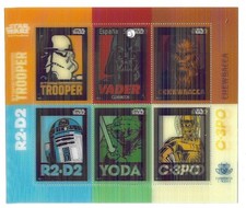 Spagna: 2017; Foglio ricordo, guerre stellari, 3D, "muestra", precancello, EBES139