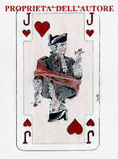 FANTE JACK DI CUORI CARTE DA GIOCO ROCOCO' Disegno originale sanguigna 18x28 cm