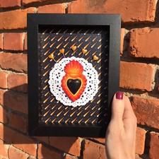 Cuore sacro in cornice ex-voto quadro decorazione stile messicano parete pizzo