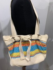 Borsa in tessuto Panna con strisce colorate 28 cm x28 profondità 10 cm vintage