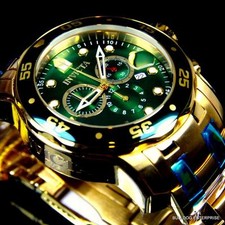Orologio Uomo Invicta Pro Diver Scuba Placcato Oro 18kt Cronografo Verde 48mm Nuovo