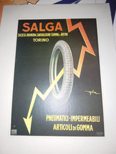manifesto poster pubblicità volantino salga pneumatici auto moto epoca 1950s