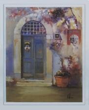 INNOCENZO MELANI SCENA ROMANTICA VINTAGE VECCHIO PORTONE CON FIORI serigrafia 
