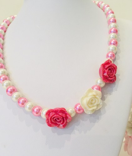 Collana perle vetro rosa - collana,