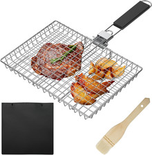 Cestello per Griglia, Grande Griglia Pesce Barbecue, Cestino per Barbecue Con Ma