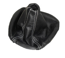 CUFFIA CAMBIO IN VERA PELLE NERA cuciture grigie per FIAT BRAVO 2007 in poi