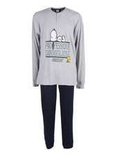 Snoopy Pigiama lungo da uomo in cotone interlock con stampe - grigio chiaro