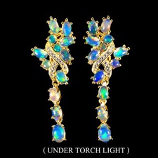 925 Orecchini Argento Sterling Ovale Opale di Fuoco 6x4mm Finto Cz Gemma Gioie