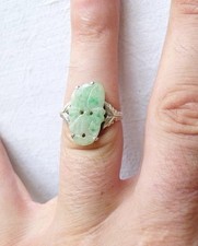 VECCHIO ANELLO CINESE IN  ARGENTO E GIADA CHINA EXPORT VINTAGE CINA