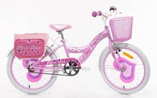 BICICLETTA 20 BAMBINA SCHIANO FUXIA "PINK LOVE" CON CESTINO E BORSE LATERALI