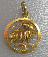 Ciondolo disco antico oro giallo 18 carati anni 20 Ram Ariete zodiaco fabbricazione francese 2,9 g 2 cm
