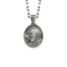 Collana Saint Padre Pio in argento sterling ossidato con catena da donna