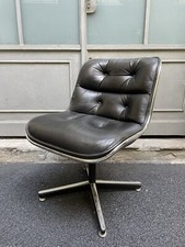 Sedia da ufficio In Vera Pelle Vintage Charles Pollock Per Knoll