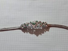 Bracciale in oro bianco 750, smeraldi e diamanti lungo 20cm, spesso 8mm