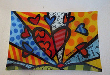 Romero Britto vassoio rettangolare vetro multicolore moderno tema cuore